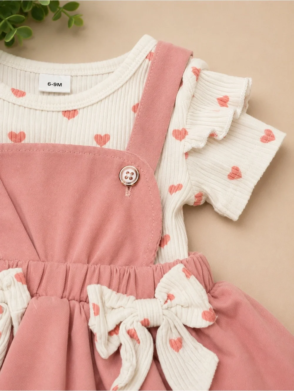 Pink Suspender Dress with Heart Tee Set